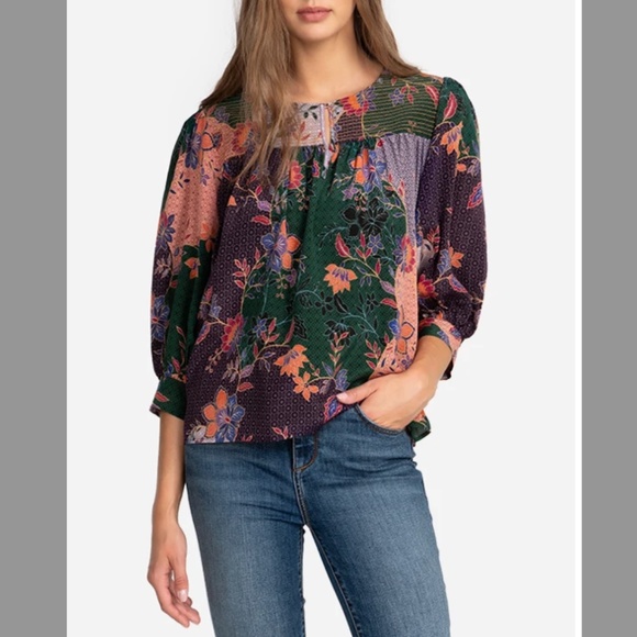 Johnny Was Tops - Johnny Was Silk Deneb Peasant Top EUC